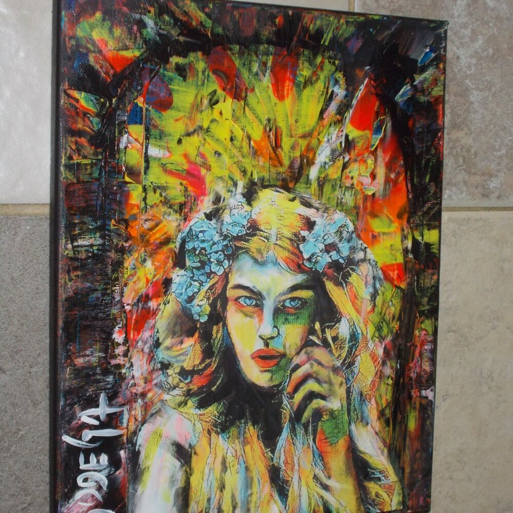 Vintage, Character Art, collage and acrylic paint, signed - Picture 2 of 3